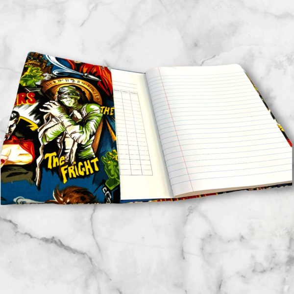 Wolfman Retro Horror themed notebook cover featuring classic horror movie monsters with a wide elastic band for secure closure.