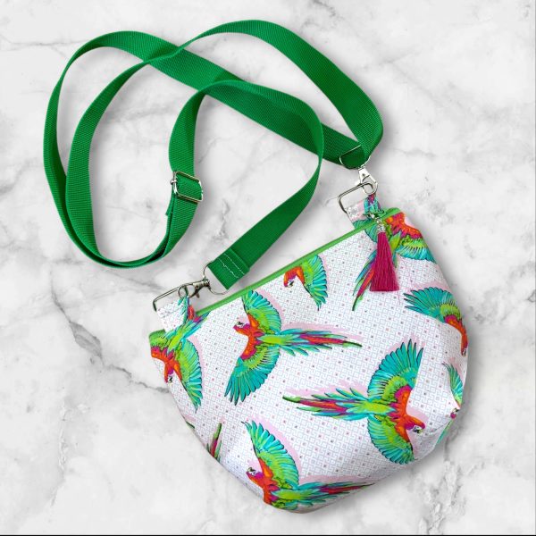 Dragonfruit Macaw Ya Later - Tula Pink Round Bottom Crossbody Purse