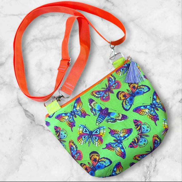 Avocado Butterfly Kisses - Tula Pink Round Bottom Crossbody Purse