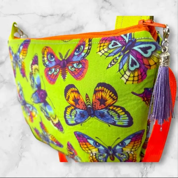 Avocado Butterfly Kisses - Tula Pink Round Bottom Crossbody Purse - Image 3