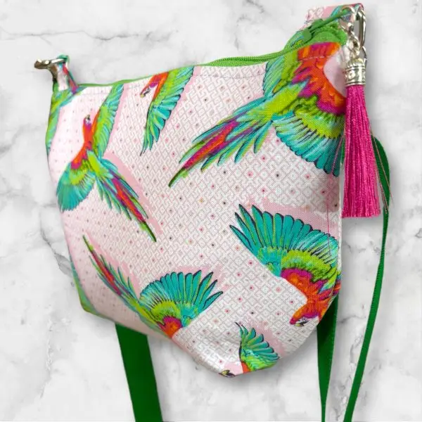 Dragonfruit Macaw Ya Later - Tula Pink Round Bottom Crossbody Purse - Image 4