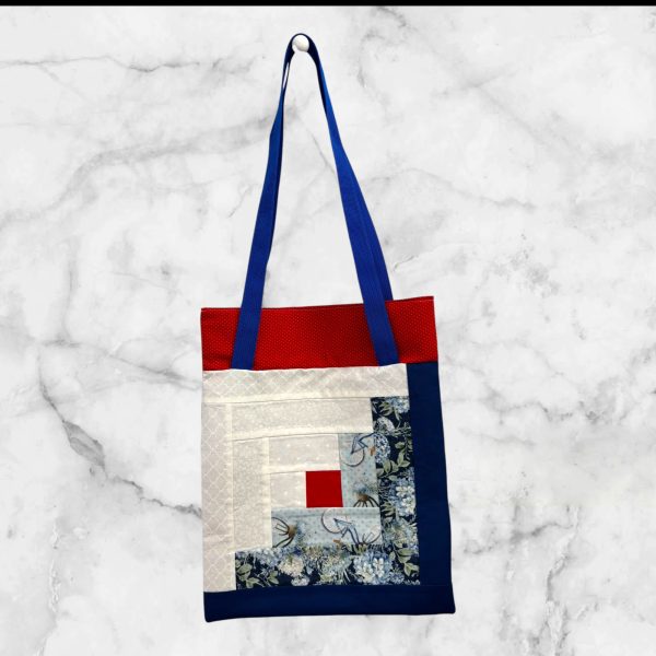 Blue, Red, and White Log Cabin Tote Bag with Diamond Back - Image 2